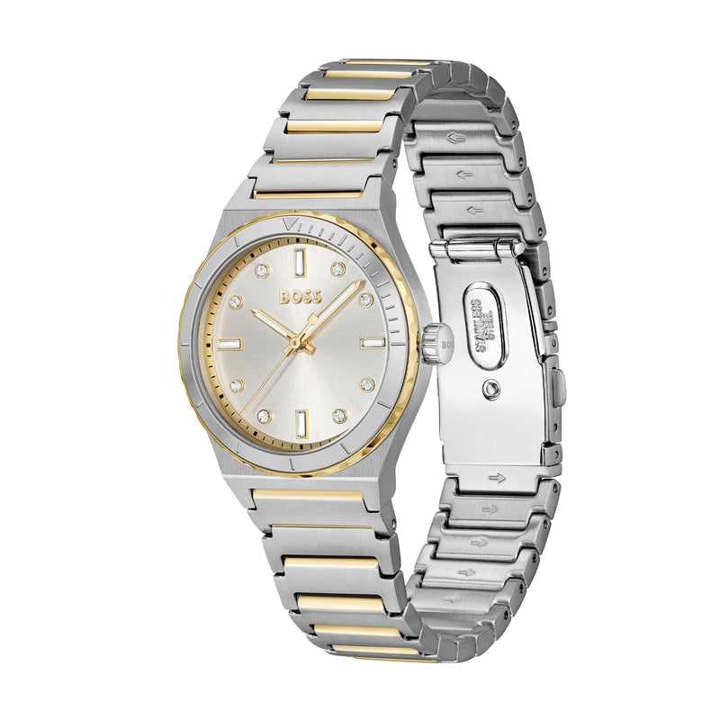 BOSS Ladies Candor Sport Silver Crystal Dial Bracelet Watch Stainless Steel/Gold Plated