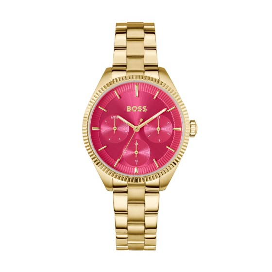 BOSS Ladies Sage Sport Pink Dial Bracelet Gold Plated Watch