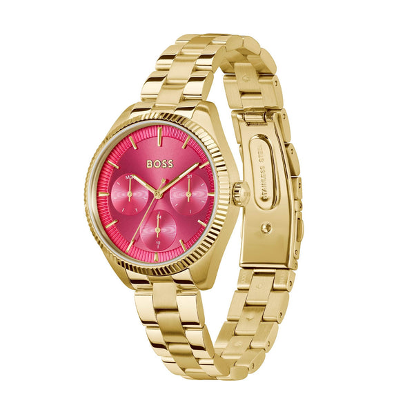 BOSS Ladies Sage Sport Pink Dial Bracelet Gold Plated Watch