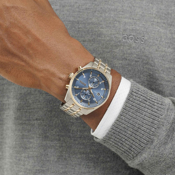 BOSS Mens Skytraveller Blue Dial Bracelet Watch Stainless Steel