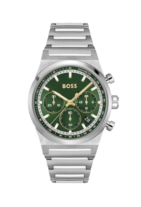 BOSS Mens Candor Chronograph Green Dial Bracelet Watch Stainless Steel