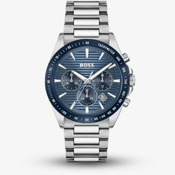 BOSS Mens Strike Chronograph Blue Lined Dial Bracelet Watch Stainless Steel