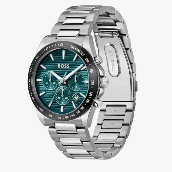 BOSS Mens Strike Chronograph Green Lined Dial Bracelet Watch Stainless Steel