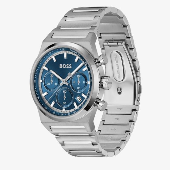 BOSS Mens Candor Chronograph Blue Dial Bracelet Watch Stainless Steel