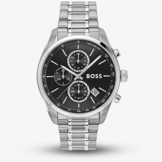 BOSS Mens Grand Prix Black Chronograph Dial Bracelet Watch Stainless Steel