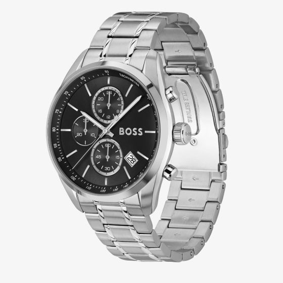 BOSS Mens Grand Prix Black Chronograph Dial Bracelet Watch Stainless Steel