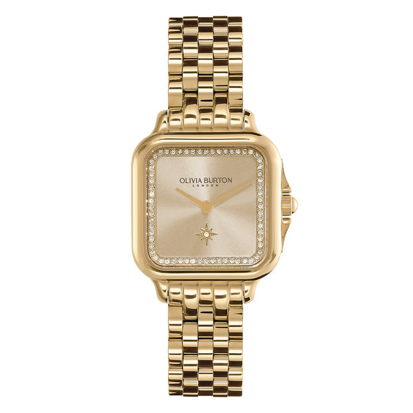 Women's Olivia Burton Grosvenor Square Gold Crystal Dial Bracelet Watch Gold Plated