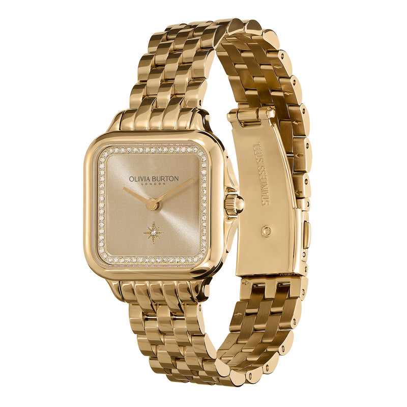 Women's Olivia Burton Grosvenor Square Gold Crystal Dial Bracelet Watch Gold Plated