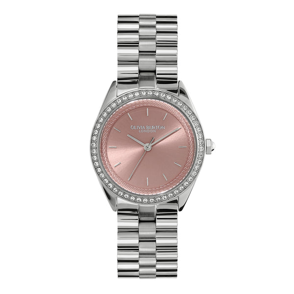 Olivia Burton Ladies Pink Crystal Bejewelled Dial Bracelet Watch Stainless Steel