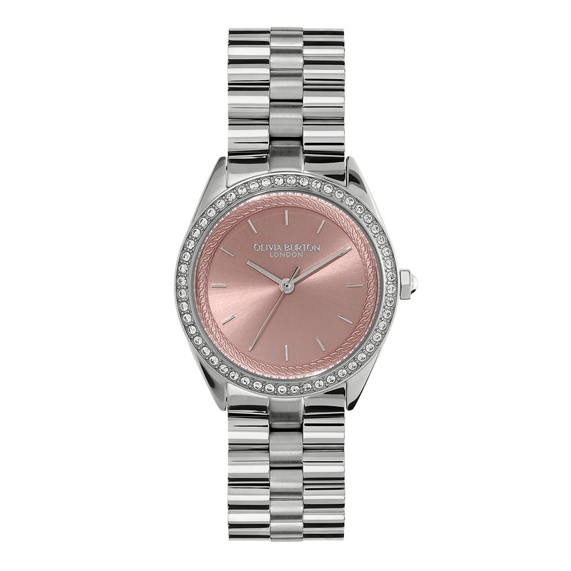 Olivia Burton Ladies Pink Crystal Bejewelled Dial Bracelet Watch Stainless Steel