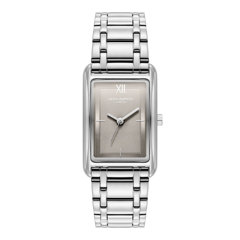 Olivia Burton Ladies Classics Grove Grey Tank Dial Bracelet Watch Stainless Steel