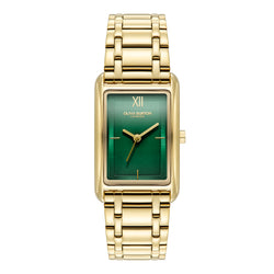 Olivia Burton Ladies Classics Grove Green Tank Dial Bracelet Watch Gold Plated