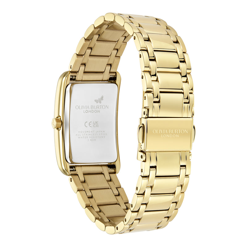 Olivia Burton Ladies Classics Grove Green Tank Dial Bracelet Watch Gold Plated