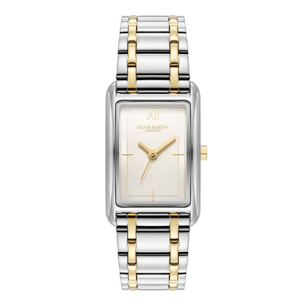 Olivia Burton Ladies Classics Grove White Tank Dial Bracelet Watch Stainless Steel & Gold Plated