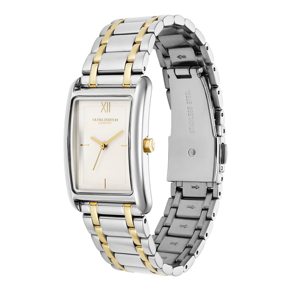 Olivia Burton Ladies Classics Grove White Tank Dial Bracelet Watch Stainless Steel & Gold Plated