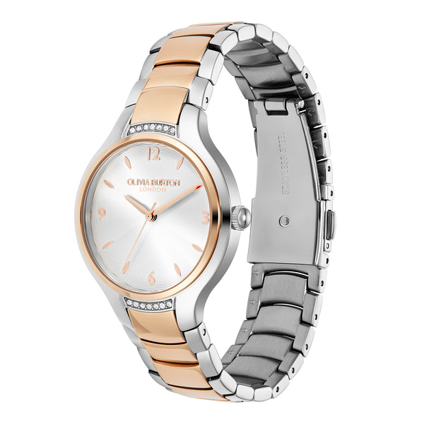 Olivia Burton Ladies Modern Classics Lea Silver Dial Bracelet Watch Stainless Steel & Rose Gold Plated