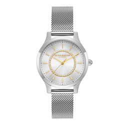 Olivia Burton Ladies Signature Silver Sunburst Dial Mesh Bracelet Watch Stainless Steel