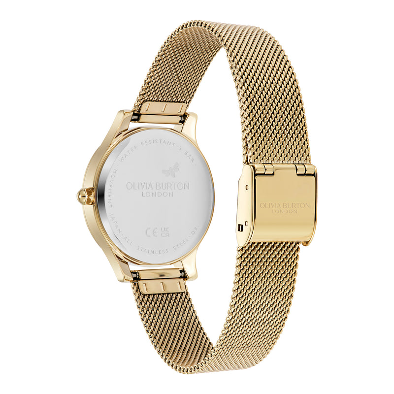 Olivia Burton Ladies Signature Ivory Sunburst Dial Mesh Bracelet Watch Gold Plated