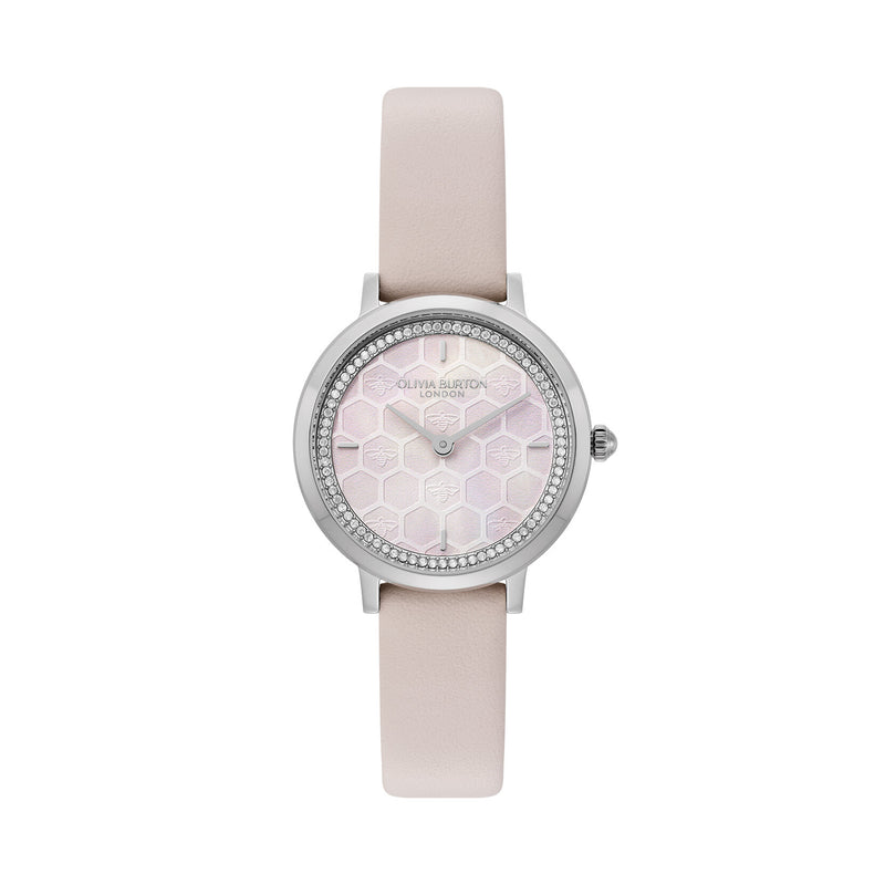 Ladies Olivia Burton Honeycomb Ultra Slim Pink Dial Strap Watch Stainless Steel