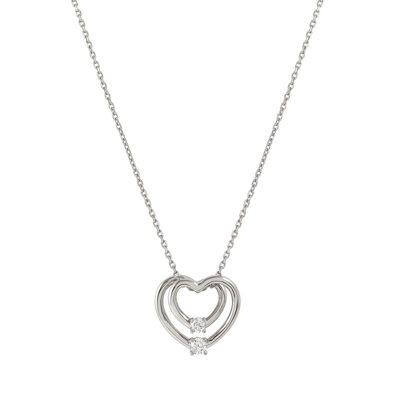 Nomination Cosmiclove Cubic Zirconia Set Double Heart Necklace Silver