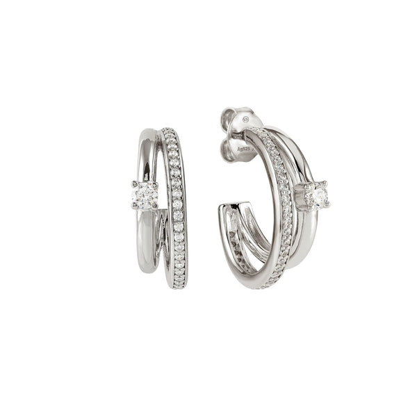 Nomination Cosmiclove Cubic Zirconia Set Double Half Hoop Earrings Silver