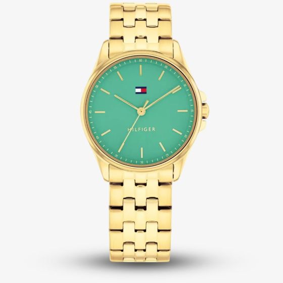 Tommy Hilfiger Ladies Jade Green Dial Bracelet Watch Gold Plated