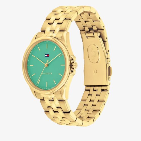 Tommy Hilfiger Ladies Jade Green Dial Bracelet Watch Gold Plated