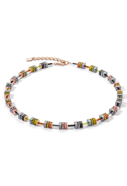 Coeur De Lion Geocube Olive Brown Black Necklace Rose Gold Plated