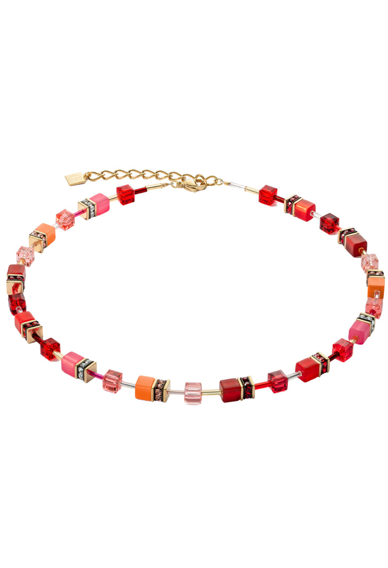 Coeur De Lion Geocube Red Necklace Gold Plated