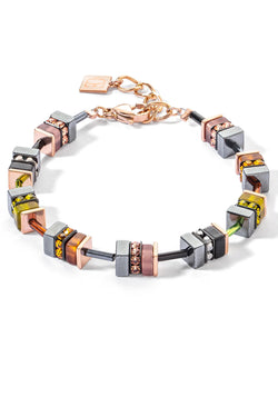 Coeur De Lion Geocube Olive Brown Black Bracelet Rose Gold Plated