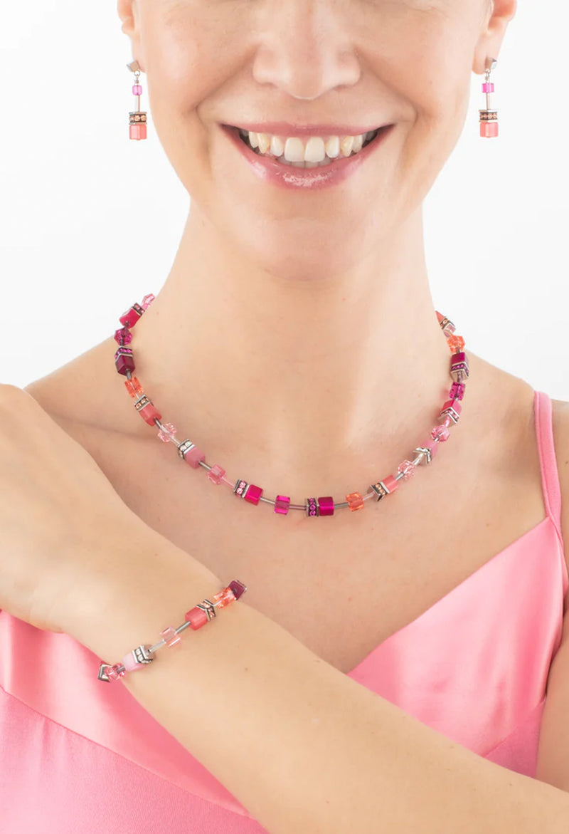 Coeur De Lion GeoCube Viva Magenta Necklace Stainless Steel