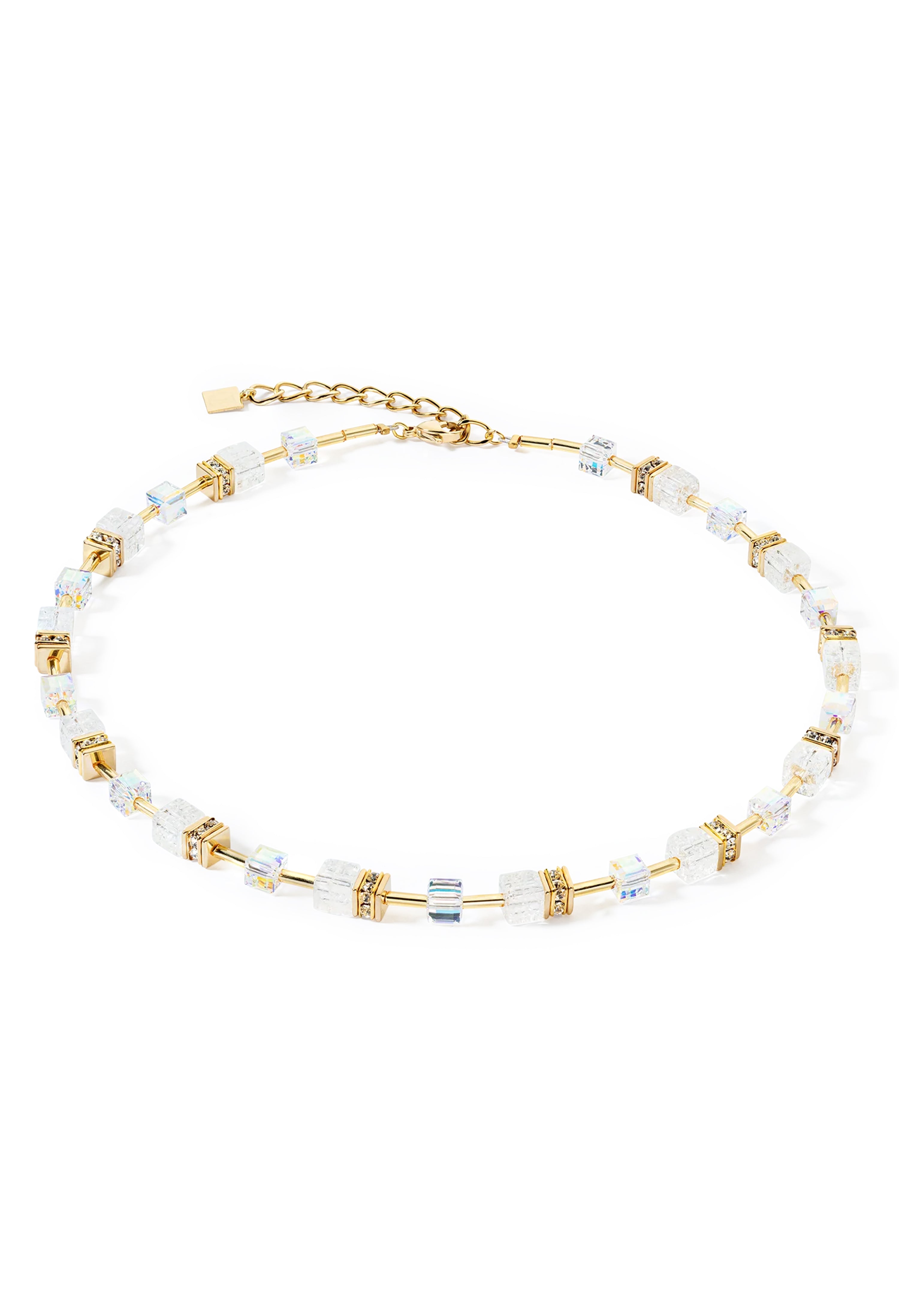 Coeur De Lion GeoCube Rock Crystal  Necklace Gold Plated