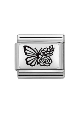 Nomination Composable Classic Link Butterfly Flowers in Silver