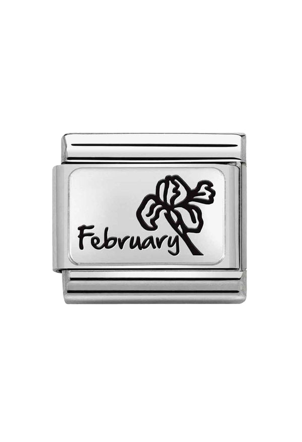 Nomination Composable Classic Link Month Flower Plate February in Silver