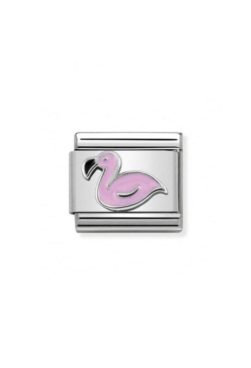 Nomination Composable Classic Link SYMBOLS FLAMINGO in Stainless Steel Enamel & Silver 925