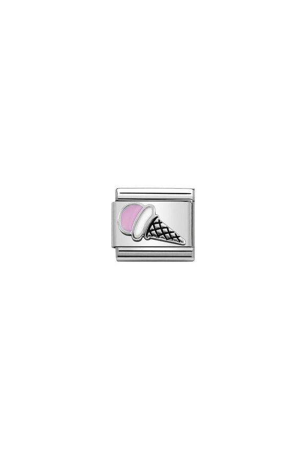 Nomination Composable Classic Link SYMBOLS PINK ICE CREAM in Stainless Steel Enamel & Silver 925