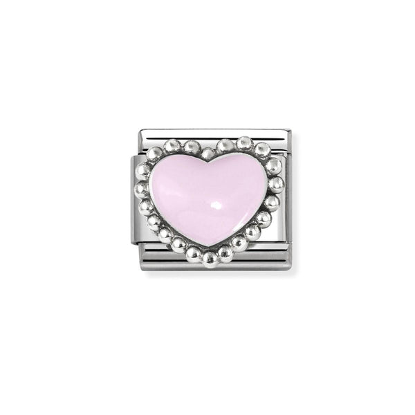 Nomination Composable Classic Pastel Pink Enamel Raised Heart In Stainless Steel and Silver