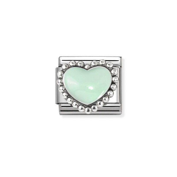 Nomination Composable Classic Pastel Green Enamel Raised Heart In Stainless Steel and Silver