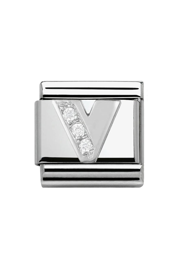 Nomination Composable Classic Link Alphabeth V in Cubic Zirconia and 925 Silver