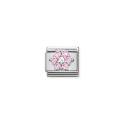 Nomination Composable Classic Link RICH PINK AND WHITE FLOWER in Steel, Cubic Zirconia and Silver 925