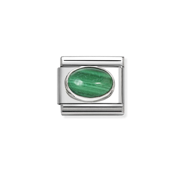 Nomination Composable Classic Link Oval Malachite Stone in Steel and 925 Silver