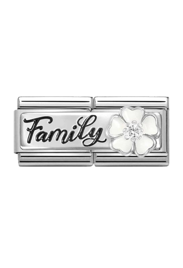 Nomination Composable Classic Link Double Family with White Flower in Silver
