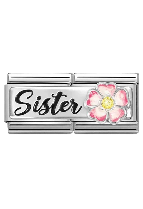 Nomination Composable Classic Link Double Sister with Pink Flower in Silver