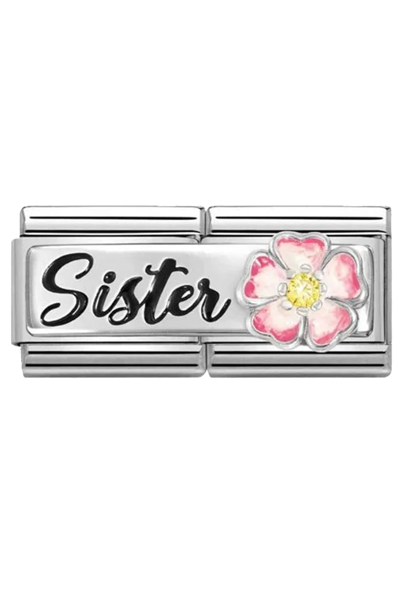 Nomination Composable Classic Link Double Sister with Pink Flower in Silver