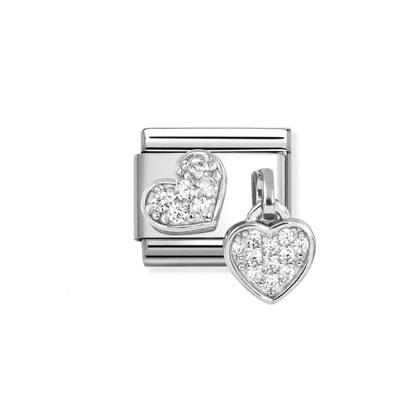 Nomination Composable Classic Link Heart and Heart  Drop in Stainless Steel & Silver 925