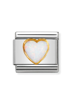 Nomination Composable Classic Link Heart Stones White Opal in 18k gold