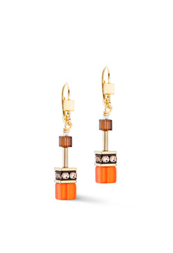 Coeur De Lion Geocube Orange/Brown Earrings Gold Plated