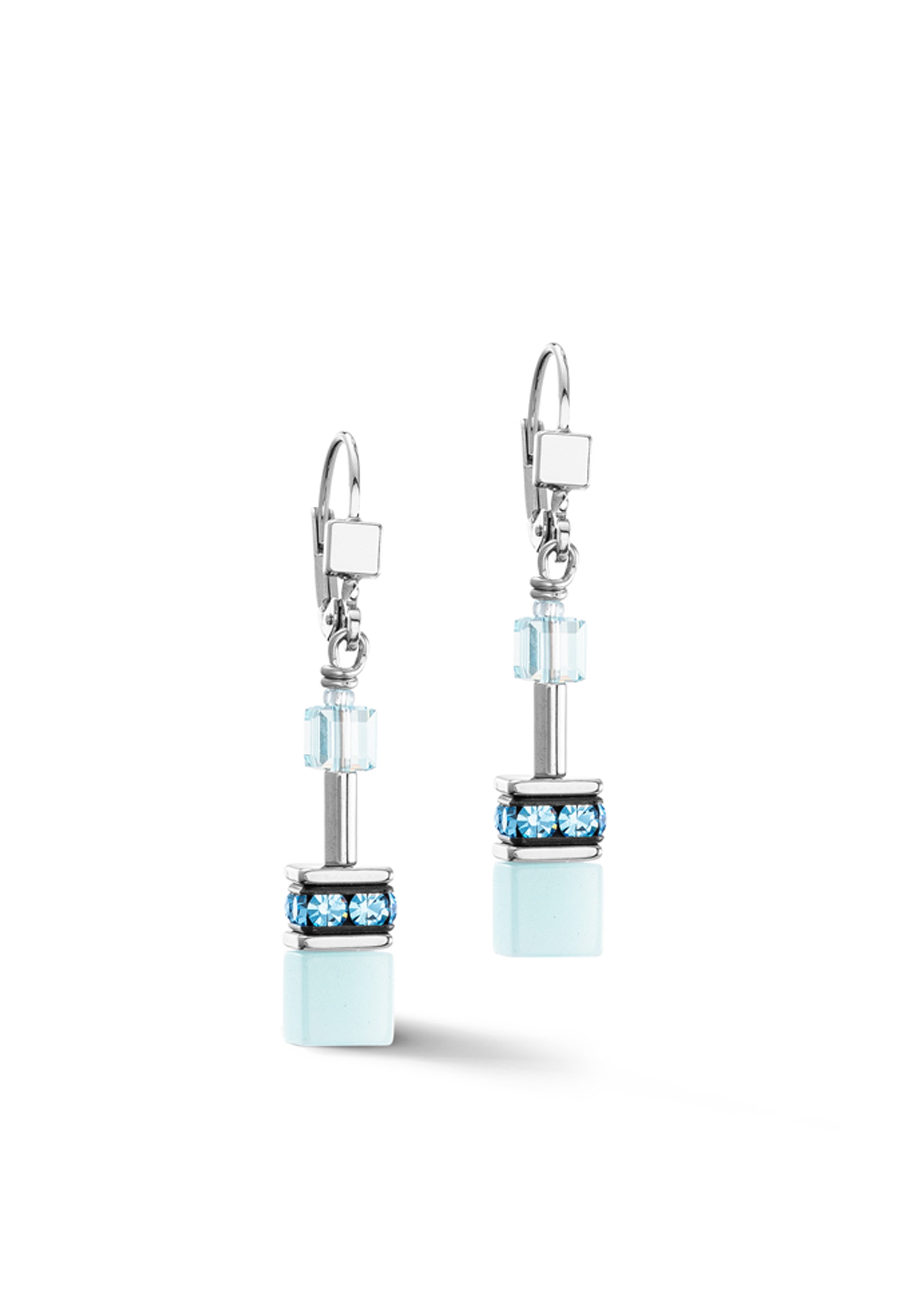 Coeur De Lion GeoCube Light Aqua Earrings Stainless Steel