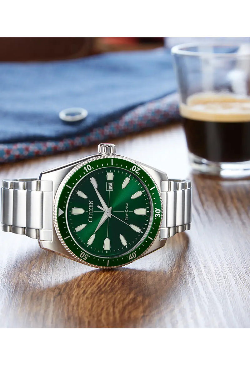 Citizen Gents Eco-Drive Sport Green Dial Date Bracelet Watch