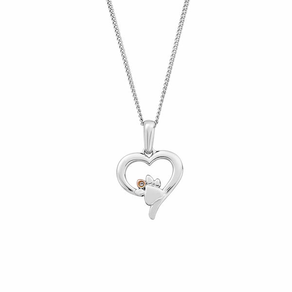 Clogau Paw Print and Heart Pendant With White Topaz Sterling Silver